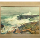 O.V. Humann c. 1930s Monhegan Island, Maine Seascape Watercolor, Original Frame