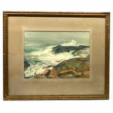 O.V. Humann c. 1930s Monhegan Island, Maine Seascape Watercolor, Original Frame