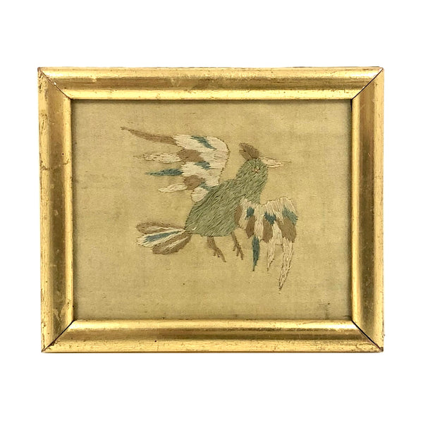 Wonderfully Awkward Antique Silk on Silk Embroidered Bird