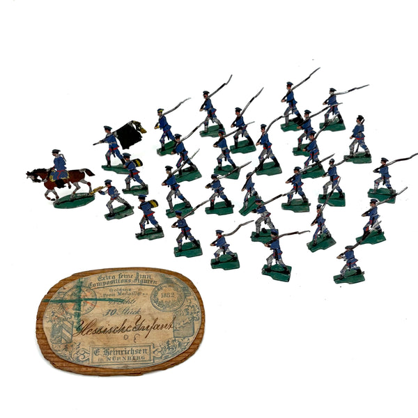 1880s Ernst Heinrichsen German Painted Lead Soldiers Set with Original Box Lid