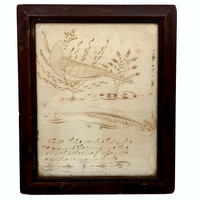 Done by Uncle Putney About 1812, Ink Drawing of Bird in Tree with Pen and Poem