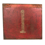 #1, White on Red Painted (Heavy) Iron Sign with Great Surface