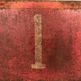 #1, White on Red Painted (Heavy) Iron Sign with Great Surface