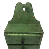 Three Drawer Hanging Chest in Original Green Paint with Hand-carved Pulls