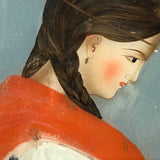 SOLD 19th C. Reverse Glass Portrait of Woman in Red, White and Blue