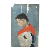 SOLD 19th C. Reverse Glass Portrait of Woman in Red, White and Blue