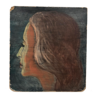 Moody and Very Mid-century Painting of Woman in Profile, Oil on Board