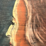 Moody and Very Mid-century Painting of Woman in Profile, Oil on Board