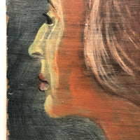 Moody and Very Mid-century Painting of Woman in Profile, Oil on Board