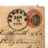 1861 Cover with Poignant Cancellation and Upside Down Year: New York to Stoughton, MA