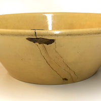 Huge Early Yellowware Bowl with Old Make Do Wire (and Remnants of Leather) Repair