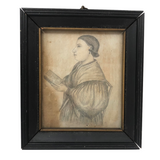 Early Graphite Folk Art Portrait, Framed