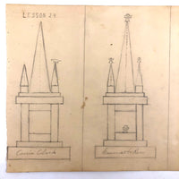 Despairing Woman and Steeples with Tiny People, Double Sided Graphite Drawing