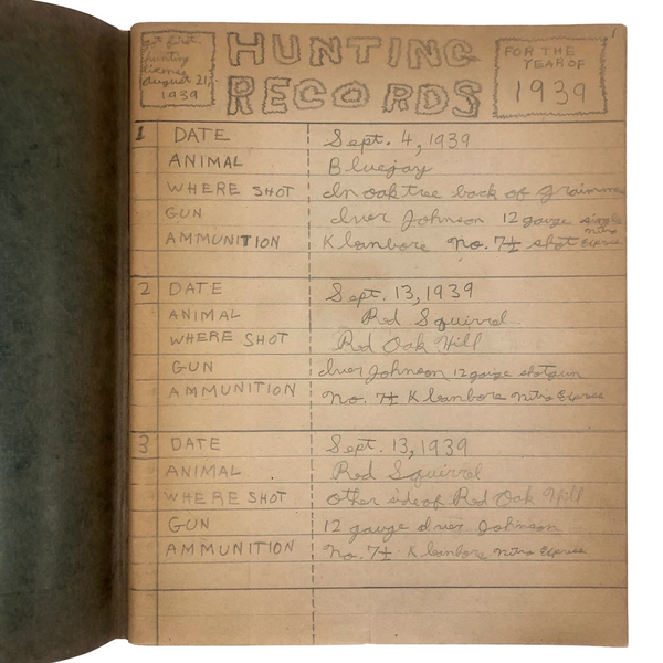 1940s Hunting Records Notebook, Charmingly Detailed (Many Woodchucks!)