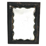 19th Century Thick, Scallop Edged Shaving Mirror in Original Tin and Leather Frame