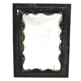 19th Century Thick, Scallop Edged Shaving Mirror in Original Tin and Leather Frame