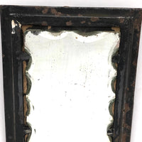 19th Century Thick, Scallop Edged Shaving Mirror in Original Tin and Leather Frame