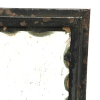 19th Century Thick, Scallop Edged Shaving Mirror in Original Tin and Leather Frame