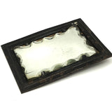 19th Century Thick, Scallop Edged Shaving Mirror in Original Tin and Leather Frame