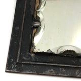 19th Century Thick, Scallop Edged Shaving Mirror in Original Tin and Leather Frame