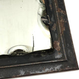 19th Century Thick, Scallop Edged Shaving Mirror in Original Tin and Leather Frame