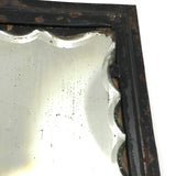 19th Century Thick, Scallop Edged Shaving Mirror in Original Tin and Leather Frame