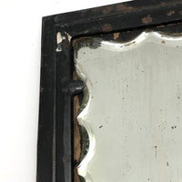 19th Century Thick, Scallop Edged Shaving Mirror in Original Tin and Leather Frame