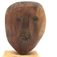 Carved Old Wooden Folk Art Head on Block