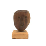 Carved Old Wooden Folk Art Head on Block