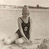 Painterly, Ethereal Old Snapshot of Young Woman with Sandcastle