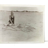 Painterly, Ethereal Old Snapshot of Young Woman with Sandcastle