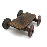 Very Sweet Little Homade Toy Cart with Red Wheels and Many Nails