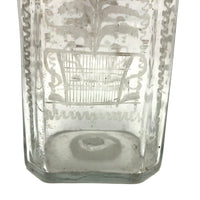 Wonderful Early Etched Glass Bottle/Flask with Flowers in Urns and Threaded Neck