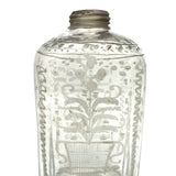 Wonderful Early Etched Glass Bottle/Flask with Flowers in Urns and Threaded Neck