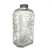 Wonderful Early Etched Glass Bottle/Flask with Flowers in Urns and Threaded Neck