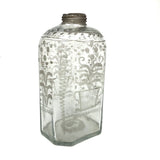 Wonderful Early Etched Glass Bottle/Flask with Flowers in Urns and Threaded Neck