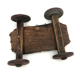 Very Sweet Little Homade Toy Cart with Red Wheels and Many Nails