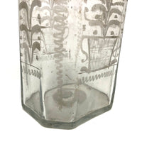 Wonderful Early Etched Glass Bottle/Flask with Flowers in Urns and Threaded Neck