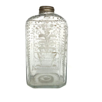 Wonderful Early Etched Glass Bottle/Flask with Flowers in Urns and Threaded Neck