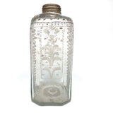 Wonderful Early Etched Glass Bottle/Flask with Flowers in Urns and Threaded Neck