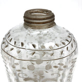 Wonderful Early Etched Glass Bottle/Flask with Flowers in Urns and Threaded Neck