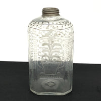 Wonderful Early Etched Glass Bottle/Flask with Flowers in Urns and Threaded Neck