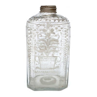 Wonderful Early Etched Glass Bottle/Flask with Flowers in Urns and Threaded Neck