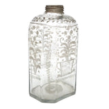 Wonderful Early Etched Glass Bottle/Flask with Flowers in Urns and Threaded Neck