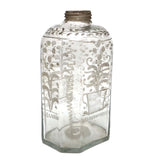 Wonderful Early Etched Glass Bottle/Flask with Flowers in Urns and Threaded Neck