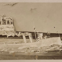 The "Meccano Destroyer" Speeding Along,  WW1 RPPC of Folk Art Diorama