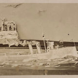 The "Meccano Destroyer" Speeding Along,  WW1 RPPC of Folk Art Diorama