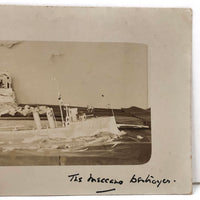 The "Meccano Destroyer" Speeding Along,  WW1 RPPC of Folk Art Diorama