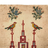 Striking 19th Century Pennsylvania Punch Paper Embroidery with Building and Birds