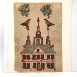 Striking 19th Century Pennsylvania Punch Paper Embroidery with Building and Birds